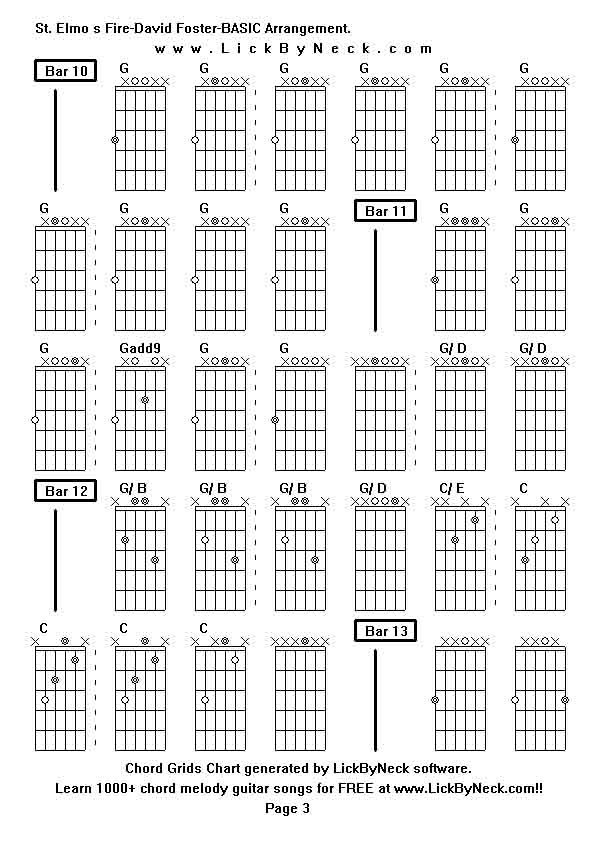 Chord Grids Chart of chord melody fingerstyle guitar song-St Elmo s Fire-David Foster-BASIC Arrangement,generated by LickByNeck software.